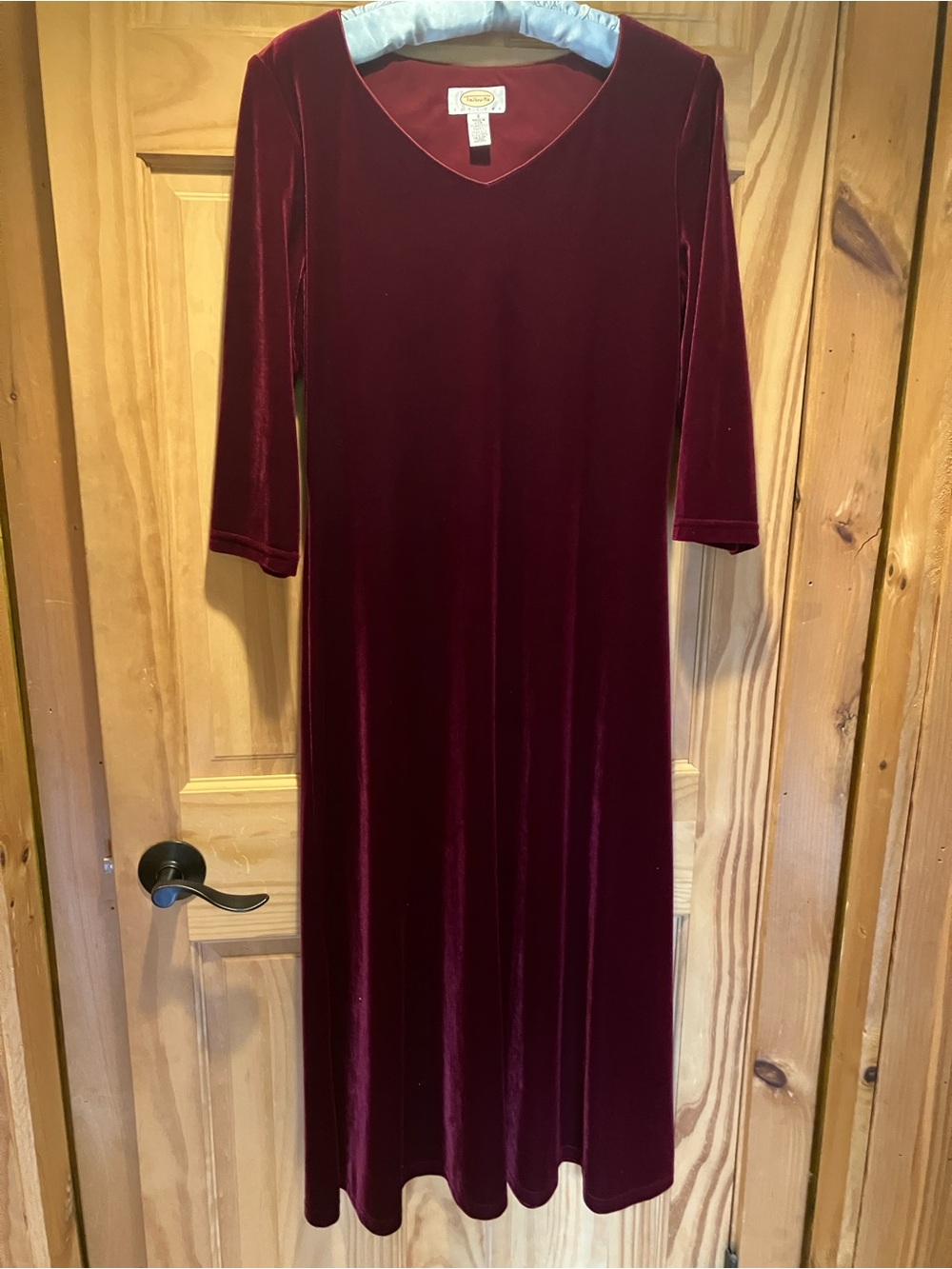 Talbots Velvet V-Neck Midi Dress in Deep Wine
